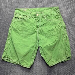 True Religion Boardshorts Mens 31 Green Good Contrast Stitch Horseshoe Pockets